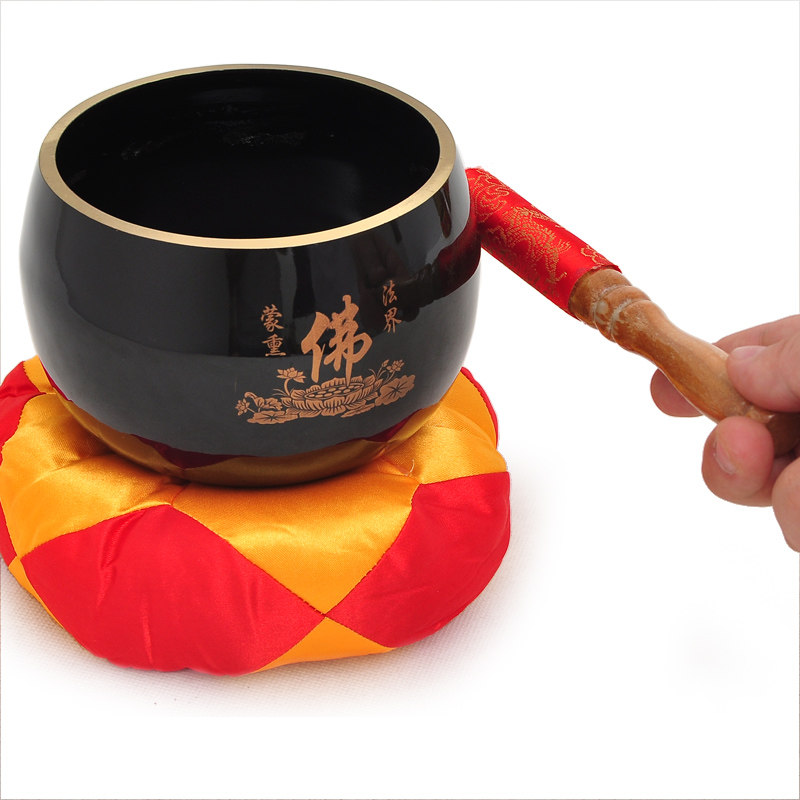 黄铜日式八吉祥铜磬莲花铜磬钵法器磬碗垫引磬长柄引庆铜庆工艺品