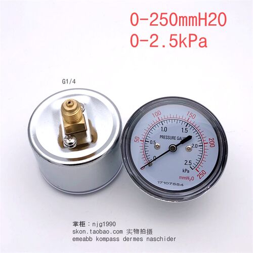 YE60轴向膜盒压力表0-250mmH2O微压表2.5kPa天然气千帕表2分螺纹