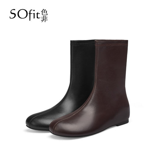SOfit/色非新款时尚内增高百搭显瘦秋冬瘦瘦女靴圆头复古时装靴