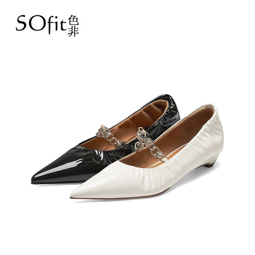 SOfit/色非法式尖头浅口褶皱坡跟单鞋百搭舒适通勤气质女鞋