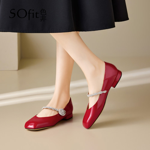 SOfit/色非舒适粗跟通勤单鞋法式女鞋方头女鞋浅口百搭黑色跟鞋