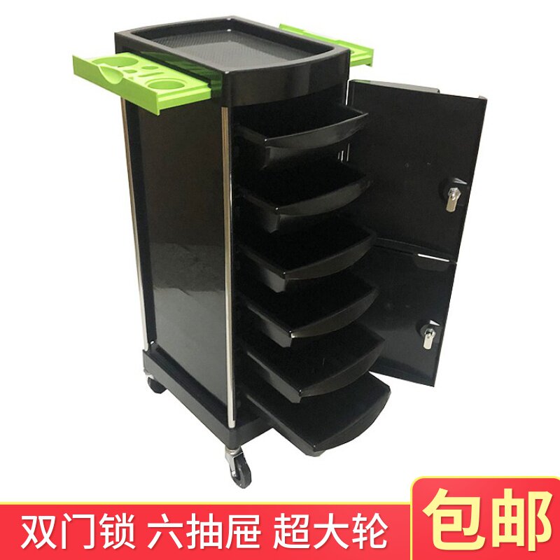 美发推车理发店烫染工具车不锈钢大容量六层置物杠车大轮子带门锁