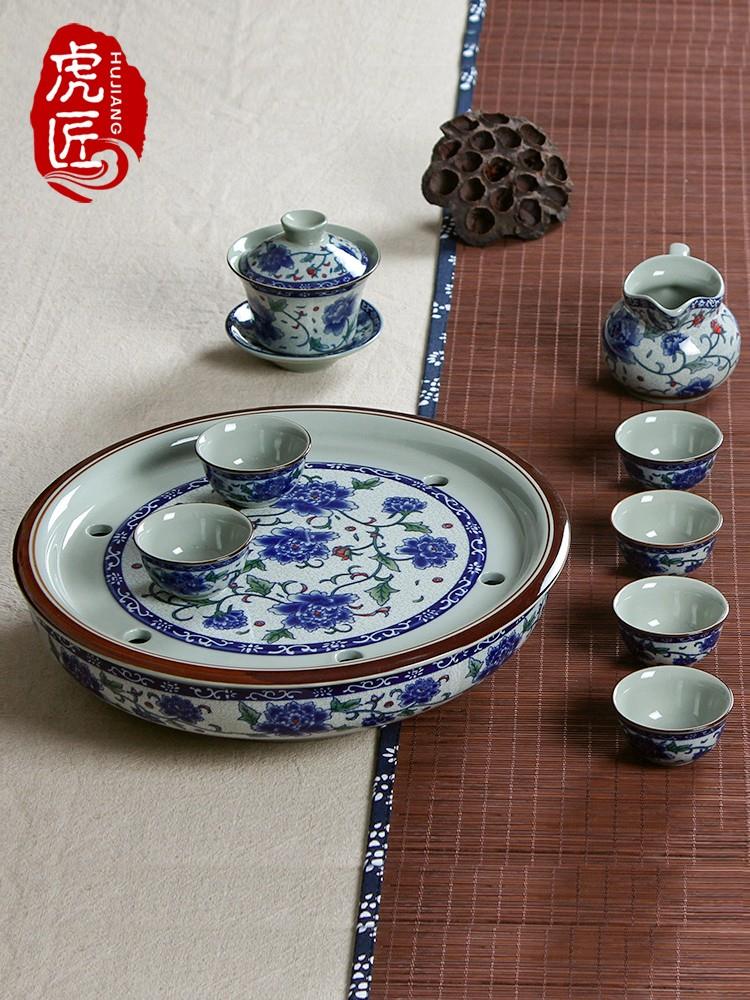 虎匠景德镇陶瓷茶具套装家用客厅潮汕功夫茶青花瓷茶盘茶壶瓷器