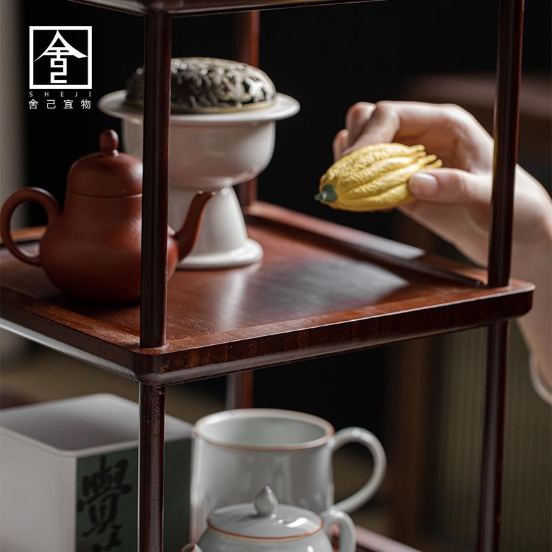 舍己宜物功夫茶具架竹制凌云茶杯架茶壶茶具置物架复古茶架子小型