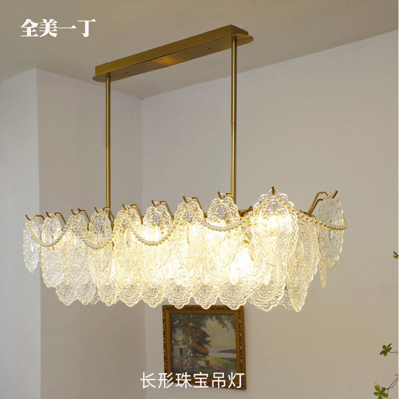 全美一丁法式简约艺术玻璃灯 复古Vintage岛台吧台长形餐厅吊灯