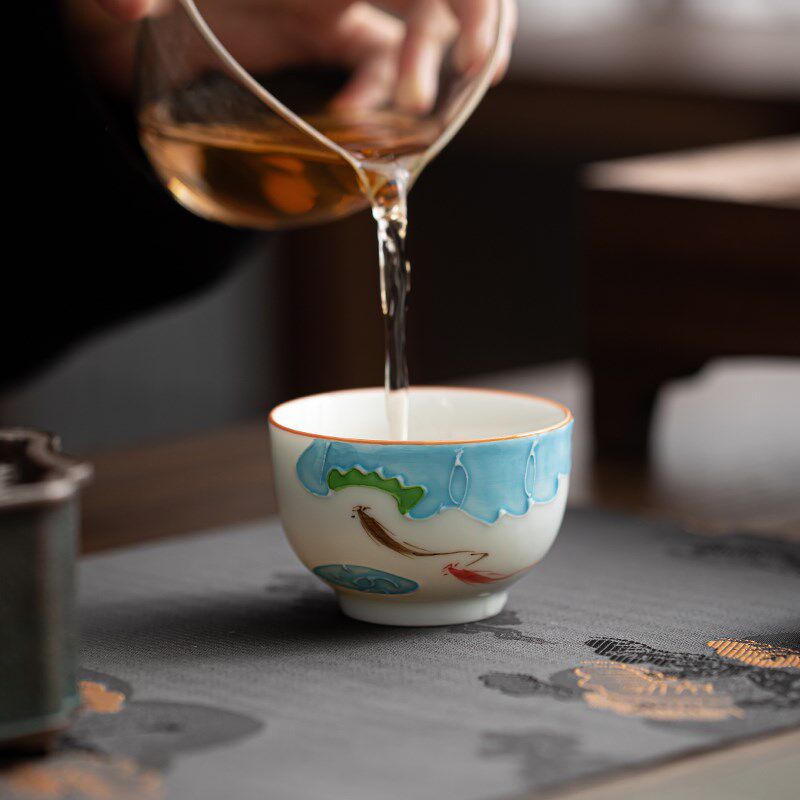 纯手工堆花手绘茶杯功夫茶具品茗杯单杯家用喝茶杯子6个礼盒装整