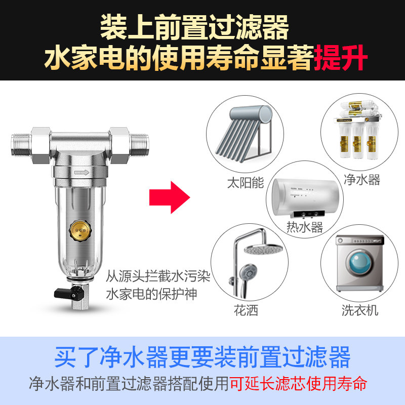 安菲特前置过滤器不锈钢反冲洗家用自来水中央管道净水器全屋粗滤