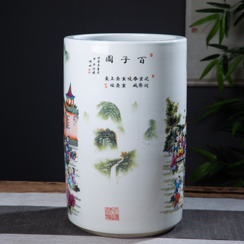 景德镇陶瓷器书画缸卷轴缸箭筒剑筒字画缸书房收纳花瓶百子图童子