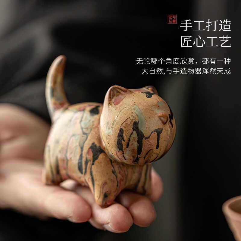 觅己敦煌油画手工招财猫茶桌创意摆件家用可爱茶宠饰品陶瓷盖置