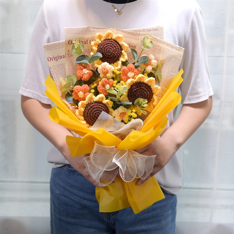 大号手工毛线针织编织玫瑰花成品香皂花女孩子订婚闺蜜生日礼物