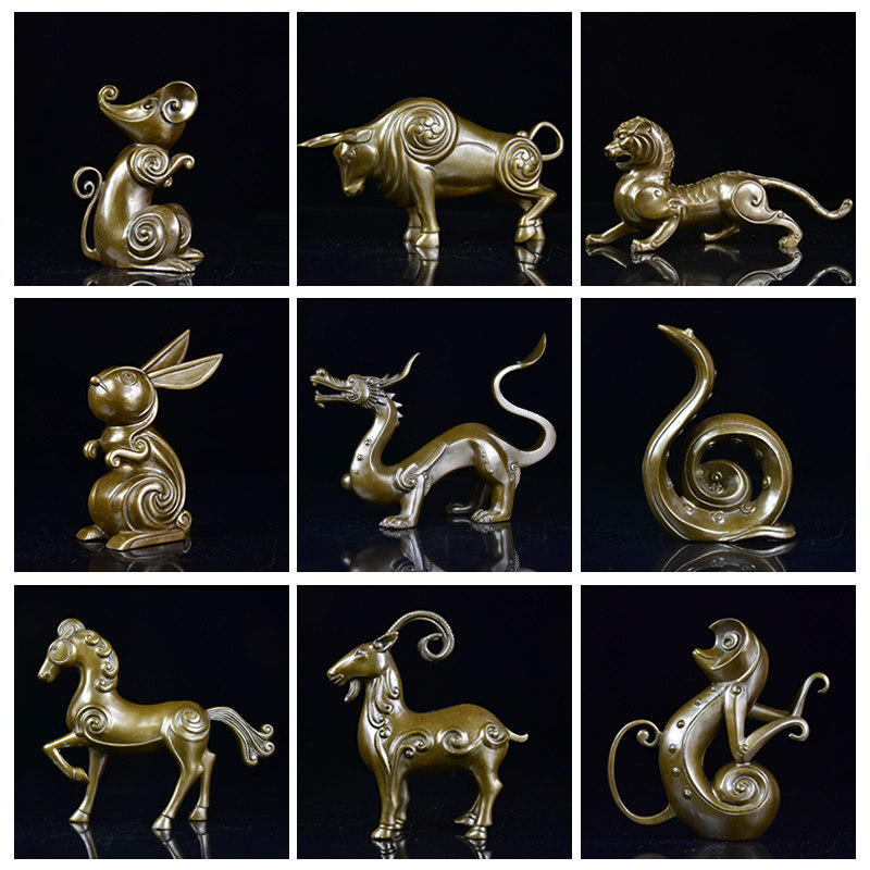 铜韵堂卡通十二12生肖鼠牛虎兔龙蛇马羊猴鸡狗猪摆件装饰新年礼物
