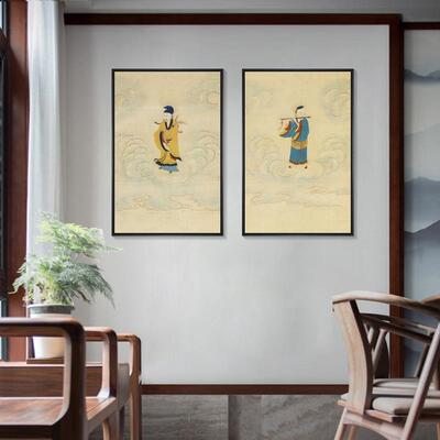 八仙过海挂画新中式客厅沙发背景墙壁画茶楼装饰画书房古风人物画