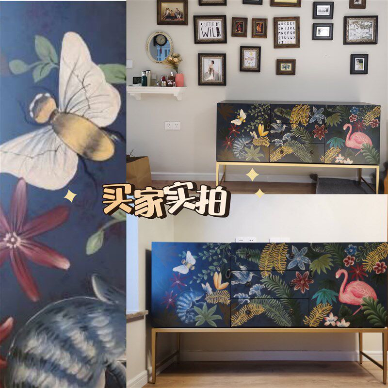 设计师款美式乡村餐边柜客厅装饰实木门厅餐边桌进门储物墙边高台