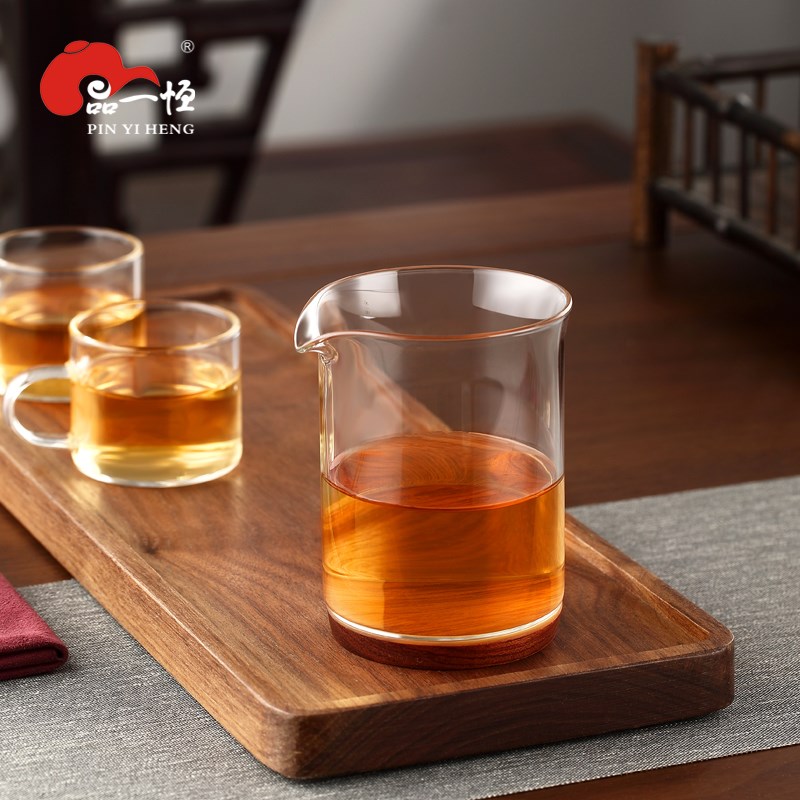 品一恒玻璃公道杯耐热加厚木底分茶器高档分茶杯滤茶杯茶海泡茶杯