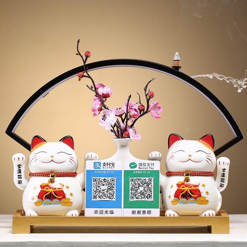 陶瓷招财猫摆件创意开业送礼品新店铺开张收银台家用客厅自动摇手