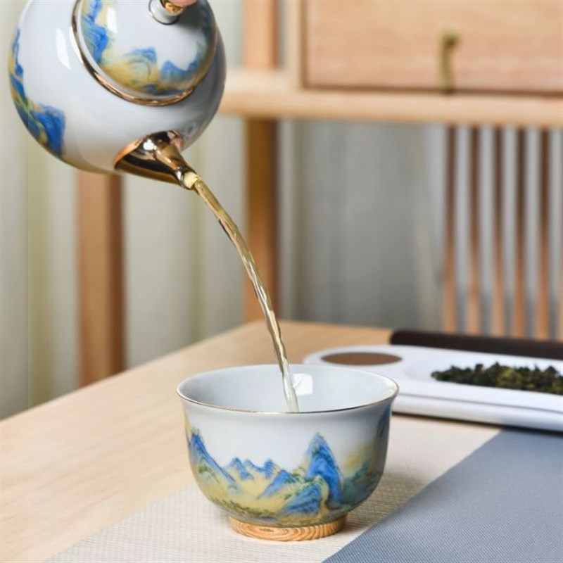 成艺陶瓷千里江山茶具套装功夫茶具家用盖碗茶壶整套茶杯高档商务