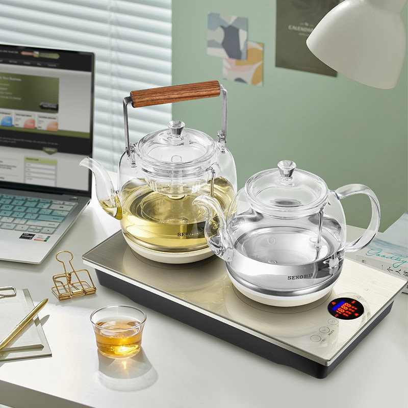 新功全自动底部下上水烧水壶茶台嵌入式一体双电热水壶茶几煮茶壶