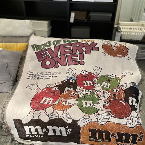 糖果MMS豆巧克力美式卡通儿童房装饰玩耍坐垫床头多用毯沙发毯