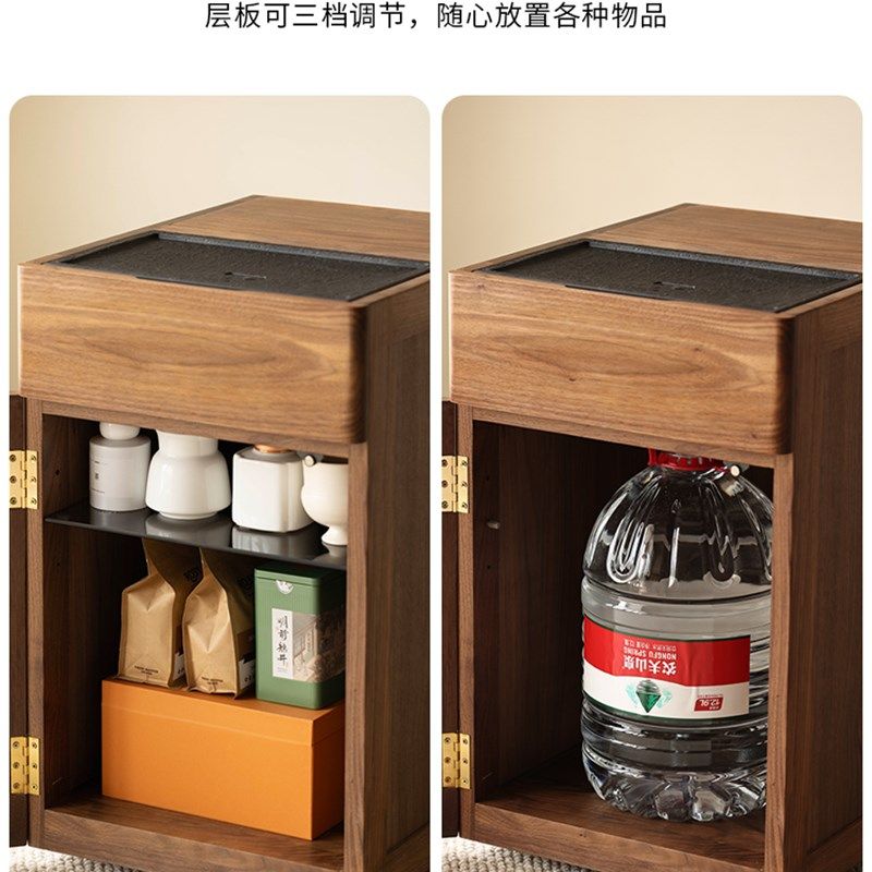 黑胡桃木茶柜活动茶桌水壶集成茶边桌茶边桌家用小茶桌茶边柜