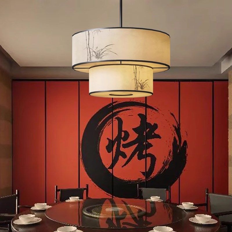 新中式禅意吊灯日式客厅餐厅卧室手绘中国风茶室火锅店包间布艺灯