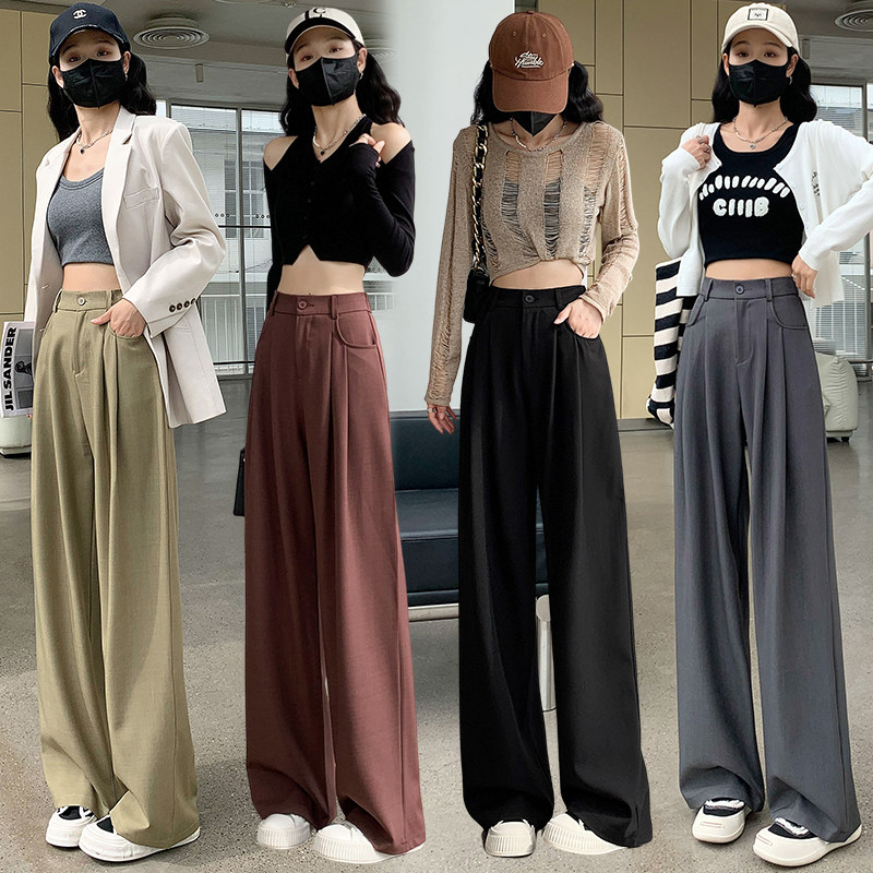 实拍设计感黑色西装裤女2026夏新款高腰垂感小个子直筒休闲阔腿裤