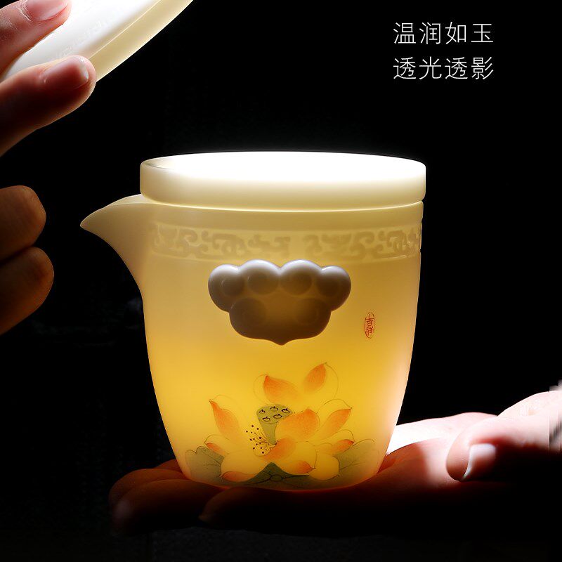 妙莲天香 可定制 手绘莲花祥云快客杯旅行茶具便捷户外茶具收纳包