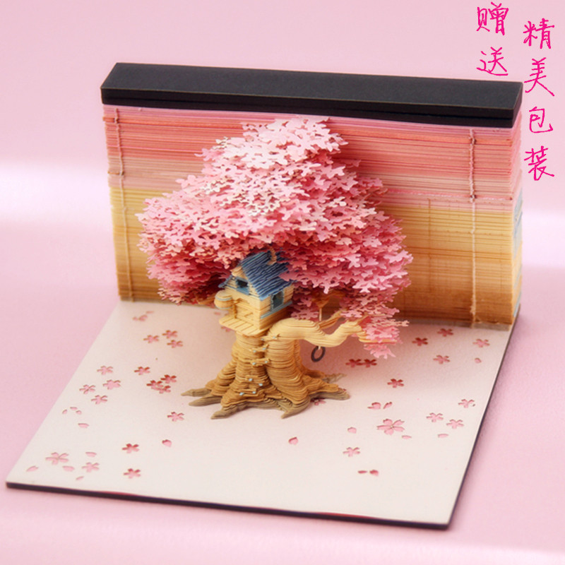 日历2024年一鹿有你3D立体纸雕便利贴纸樱花树屋手撕便利贴创意礼