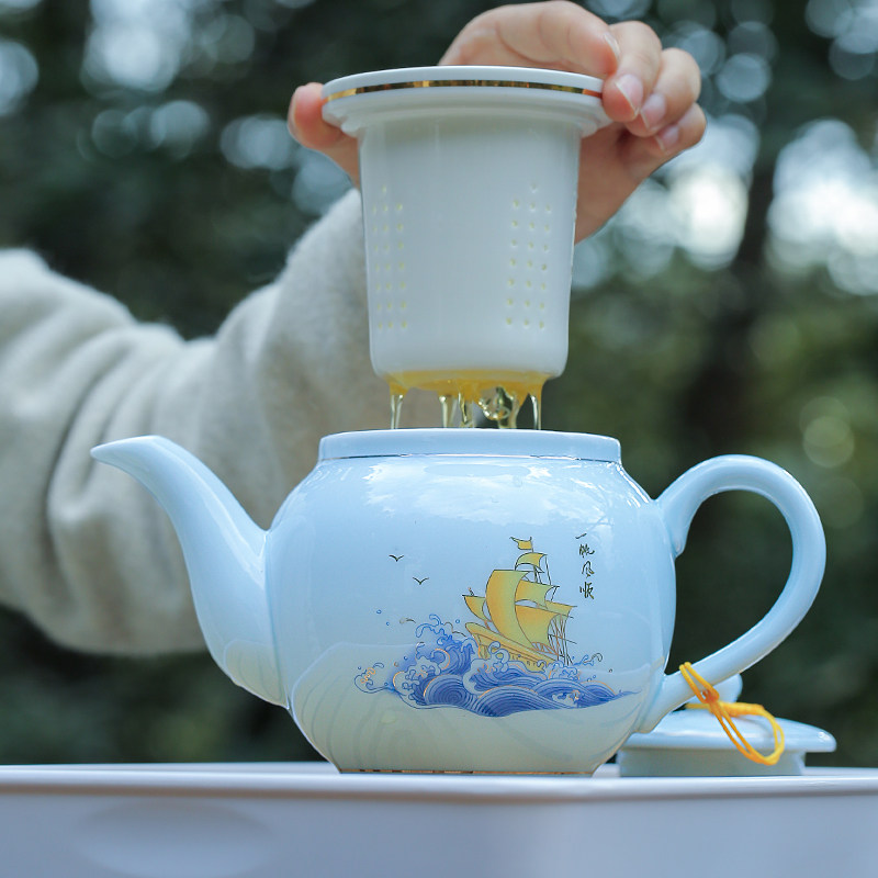 陶瓷泡茶壶带过滤网大容量家用茶杯子套装大号功夫茶具单壶冲茶器
