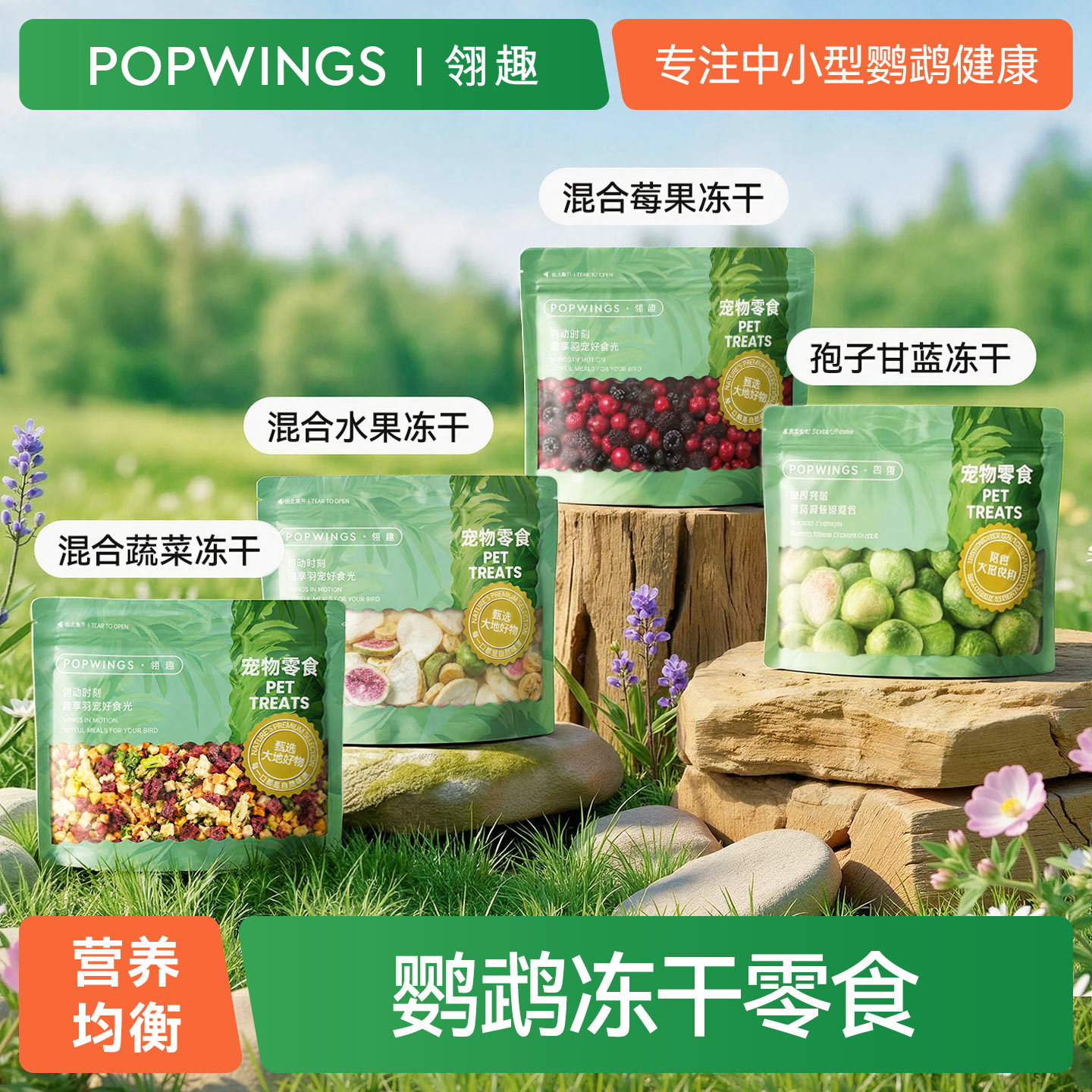 翎趣鹦鹉冻干鸟零食新鲜水果莓果蔬菜抱子甘蓝训练奖励营养鸟零食