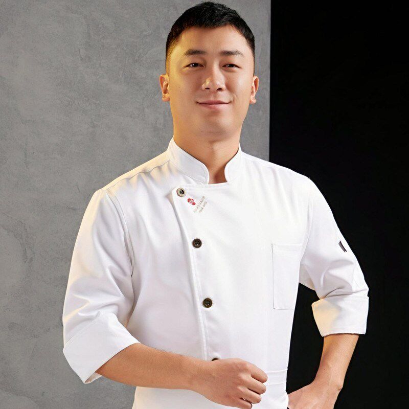 酒店高端餐饮厨师工作服男女饭店食堂厨房秋季工装蓝色七分袖新品
