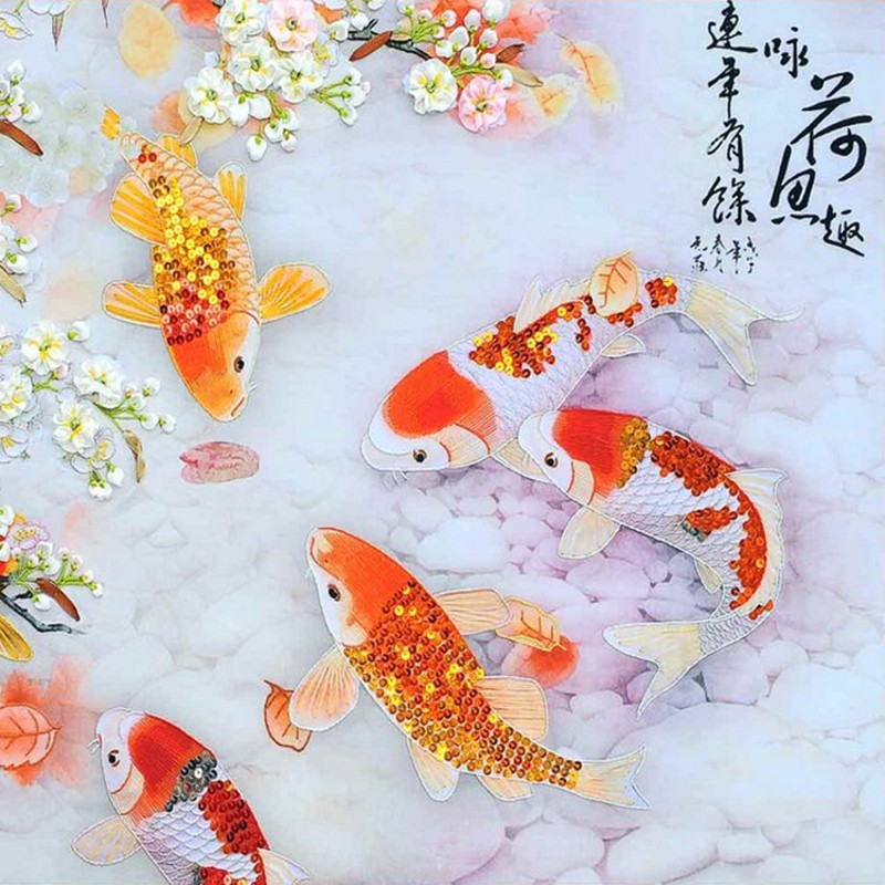 新款diy丝带绣大幅连年有余鸿运当头九鱼图莲年聚财客厅非十字绣