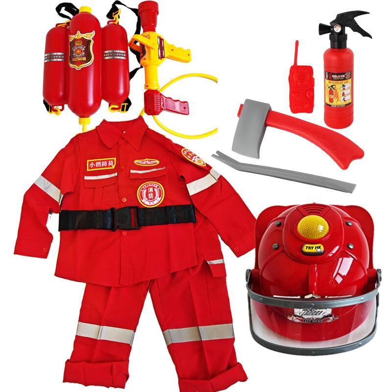 儿童消防员衣服玩具套装喷水灭火器背包水枪角色扮演救援职业体验