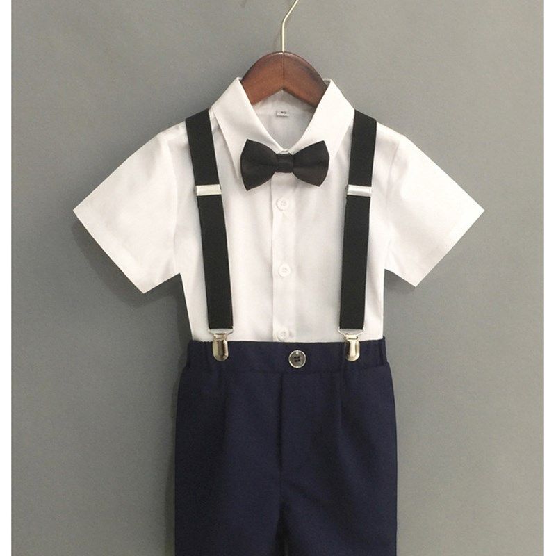 男童背带裤套装夏季新款中小童幼儿园西装演出表演主持人礼服短裤