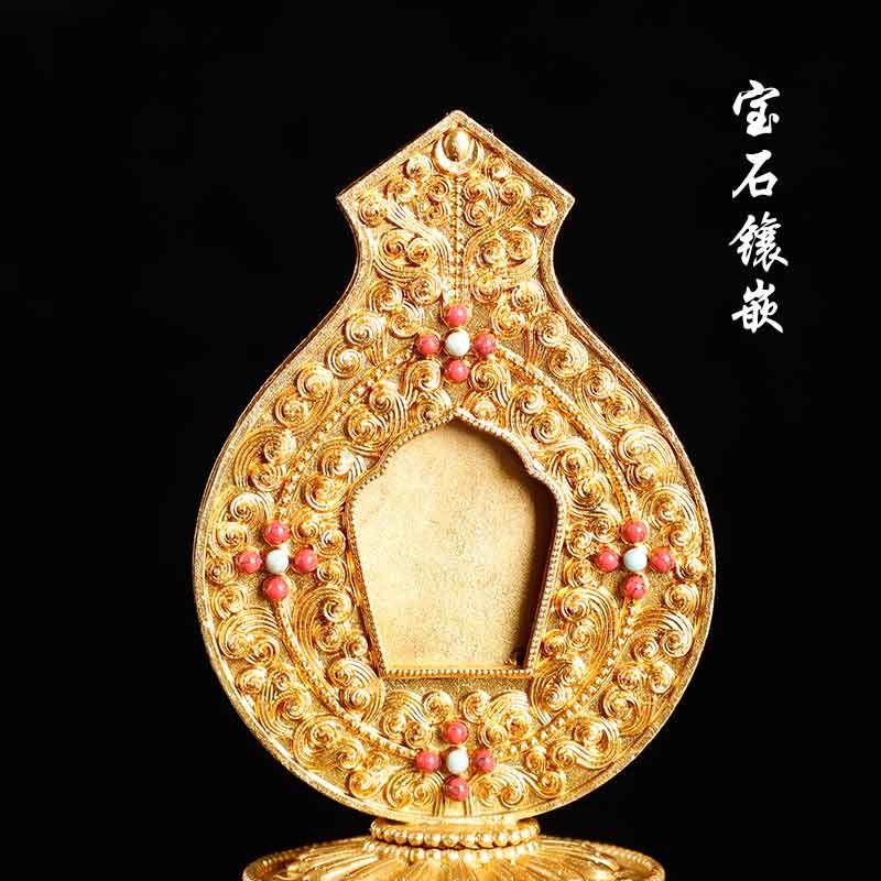 西藏供奉新款灌顶壶尼泊尔密宗手工长寿宝瓶纯铜鎏金家用供具摆件