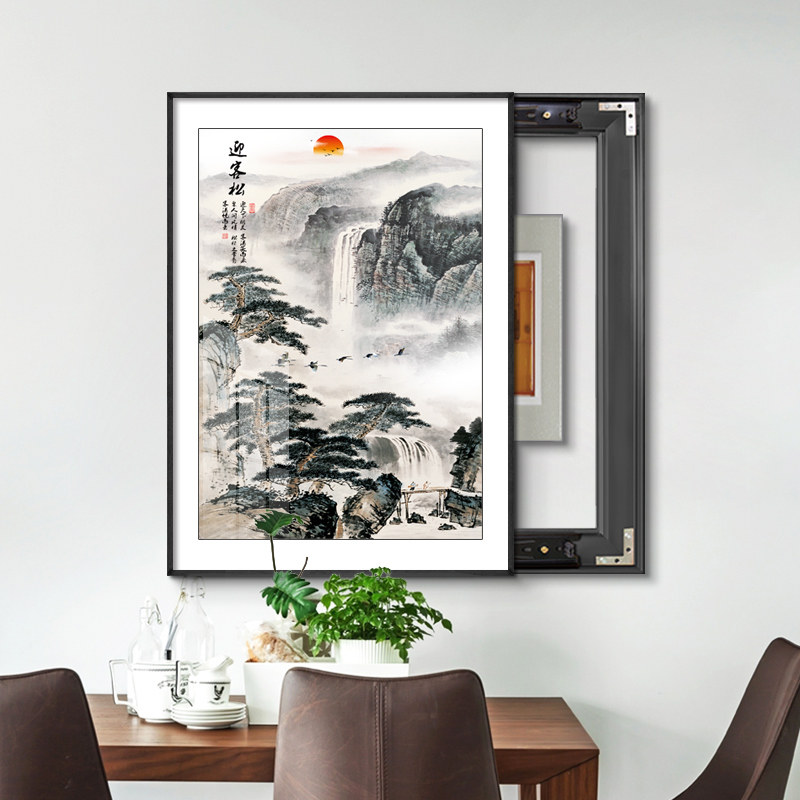 竖版电表箱装饰画新中式风格遮挡配电箱电闸盒推拉餐厅挂画定制