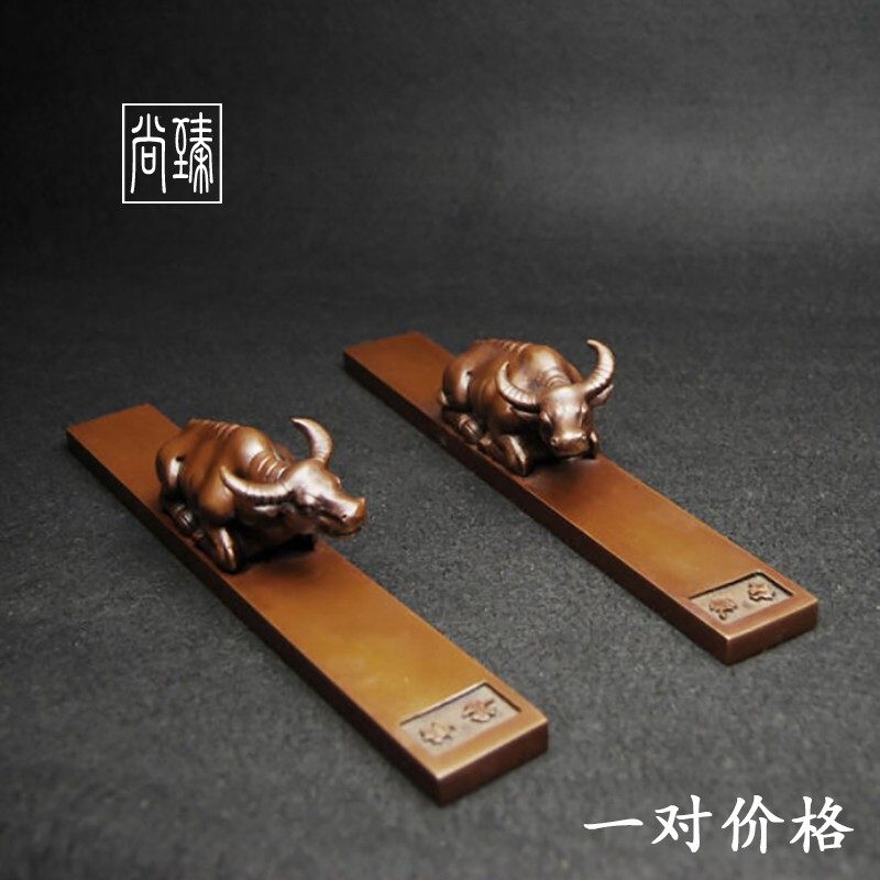 纯紫铜镇尺实心卧牛镇纸高档书法工艺礼品文房四宝书桌装饰摆件