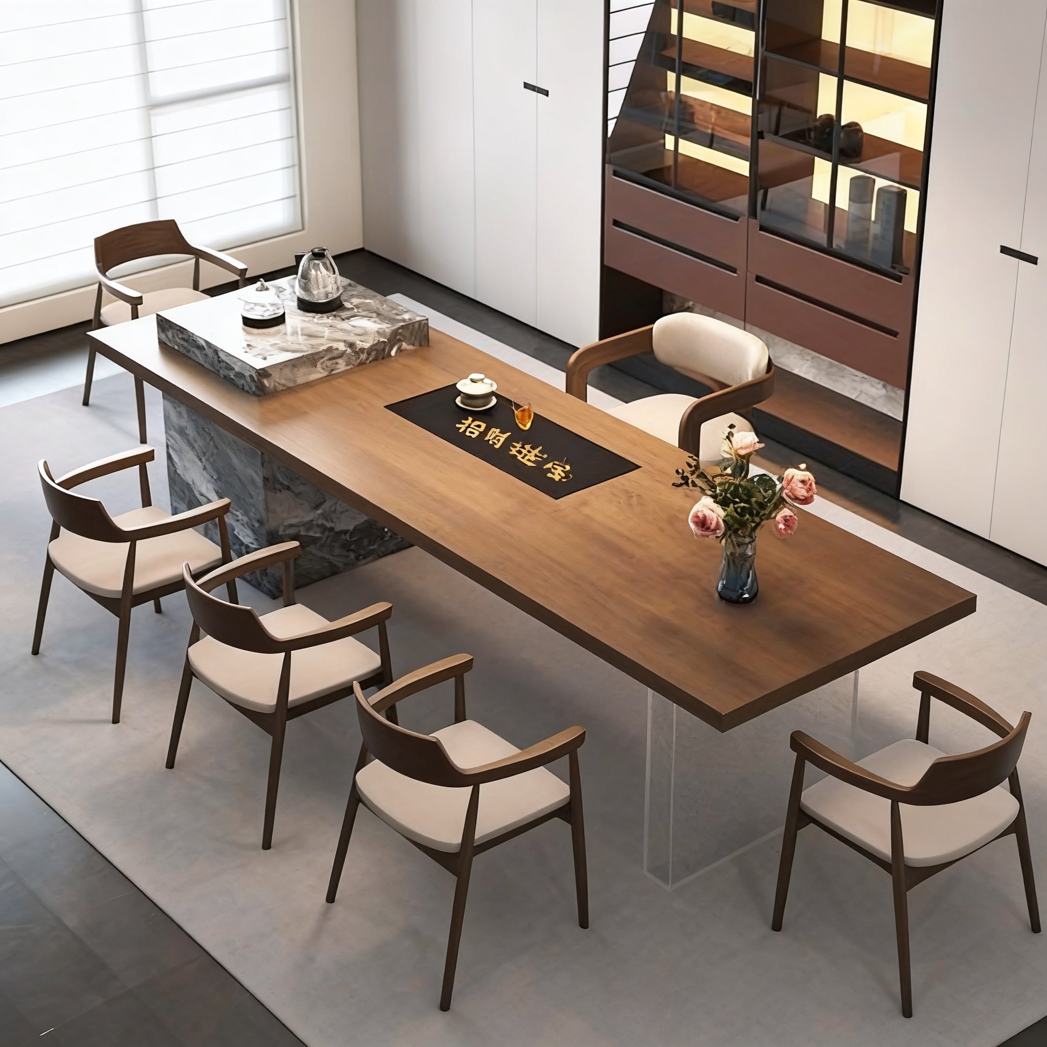 西祠意式轻奢实木岛台茶桌烧水壶一体嵌入式客厅家用茶台新款高端