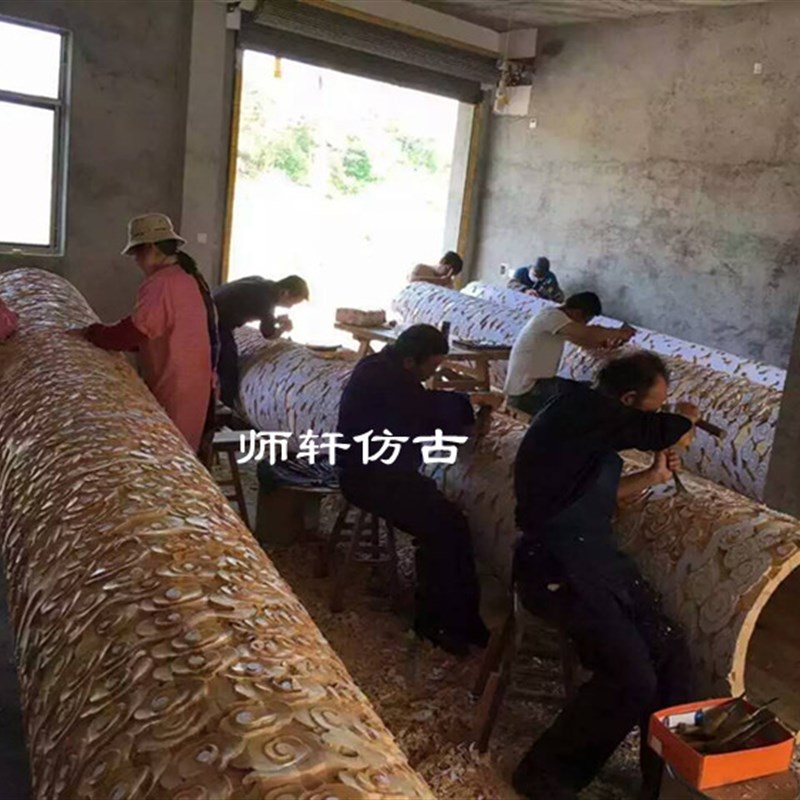东阳木雕实木手工雕刻欧式罗马柱柱头垭口松木椴木祥云柱子可定制
