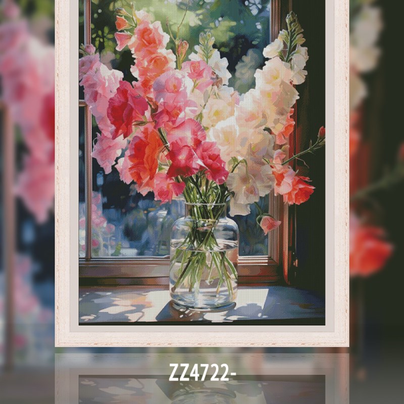 【ZZ4722-窗边花语】十字绣2024新款自己绣手工客厅餐厅花瓶油画