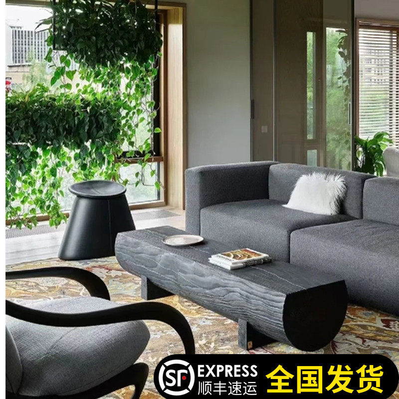 北欧侘寂风实木碳化民宿酒店电视柜家用入户休息换鞋木墩长条凳子