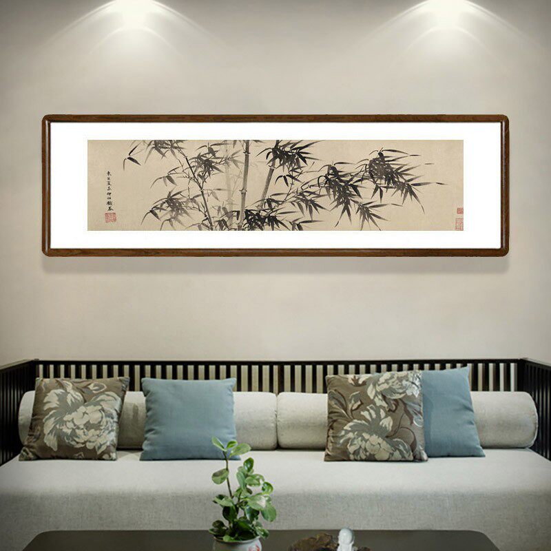 国画水墨画有框新中式客厅背景墙装饰画办公室横版挂画夏昶墨竹图