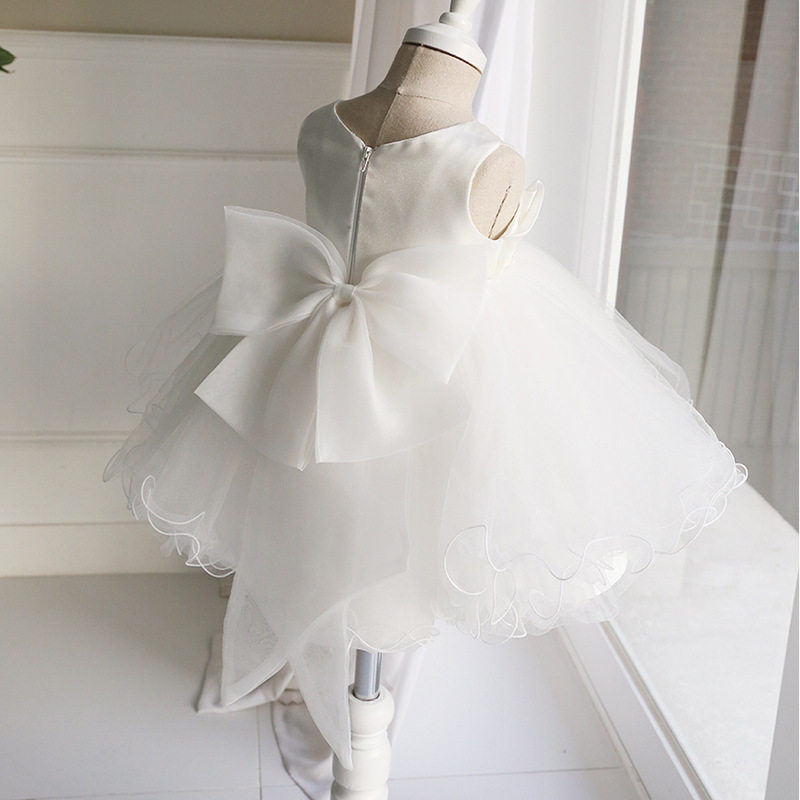 女童礼服裙白色蓬蓬纱裙无袖连衣裙花童公主裙生日钢琴表演主持夏