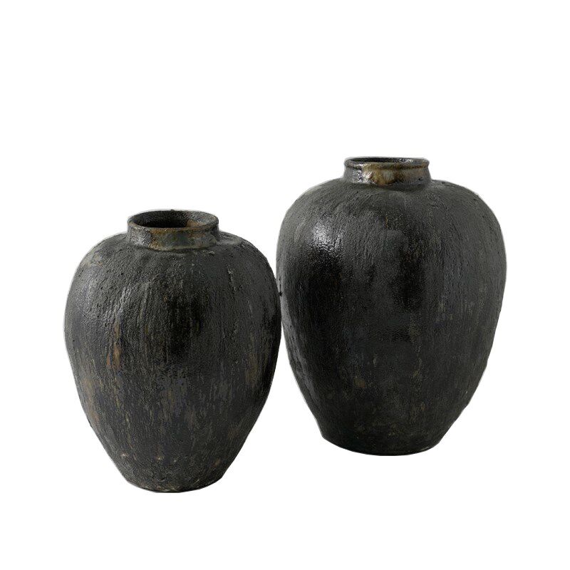 复古新中式侘寂风手工陶瓷罐子大花瓶摆件售楼部展厅酒店花器装饰