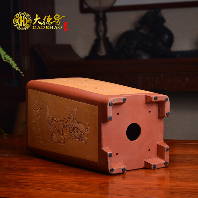 四方形紫砂花盆带托盘精品兰花盆景绿植五针松简约签筒盆陶瓷花盆
