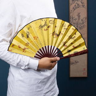 扇子折扇中国风男士折叠纸扇古风汉服绫绢折扇戏曲扇随身日用扇