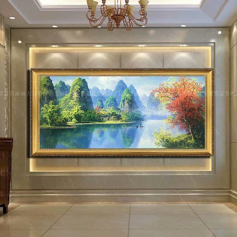纯手绘桂林山水风景客厅酒店餐厅别墅办公室沙发背景玄关壁画挂画