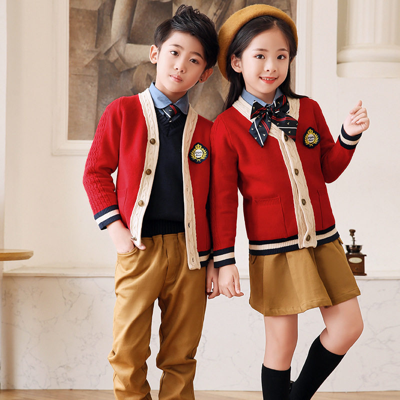 幼儿园园服春秋装毛衣开衫英伦风绿色班服小学生校服秋冬套装定做