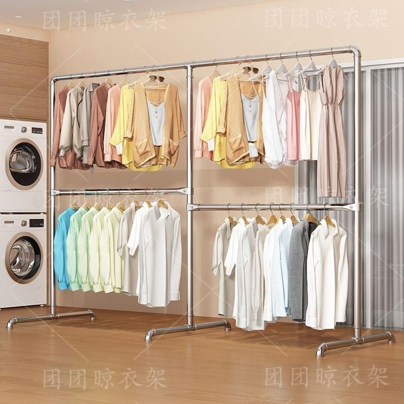 简易加粗加厚钢管晾衣架出租屋地摊阳台衣架落地衣架镀锌钢管衣架