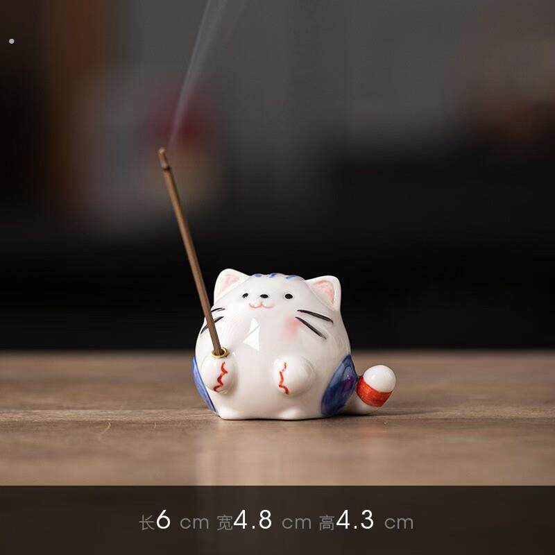 创意陶瓷可爱小萌猫线香插家用香托香盘香座茶道摆件室内香薰炉