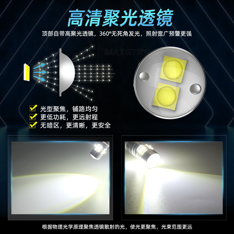 12V超亮LED汽车示宽灯T10改装通用小灯W5W透镜聚光行车灯泡倒车灯